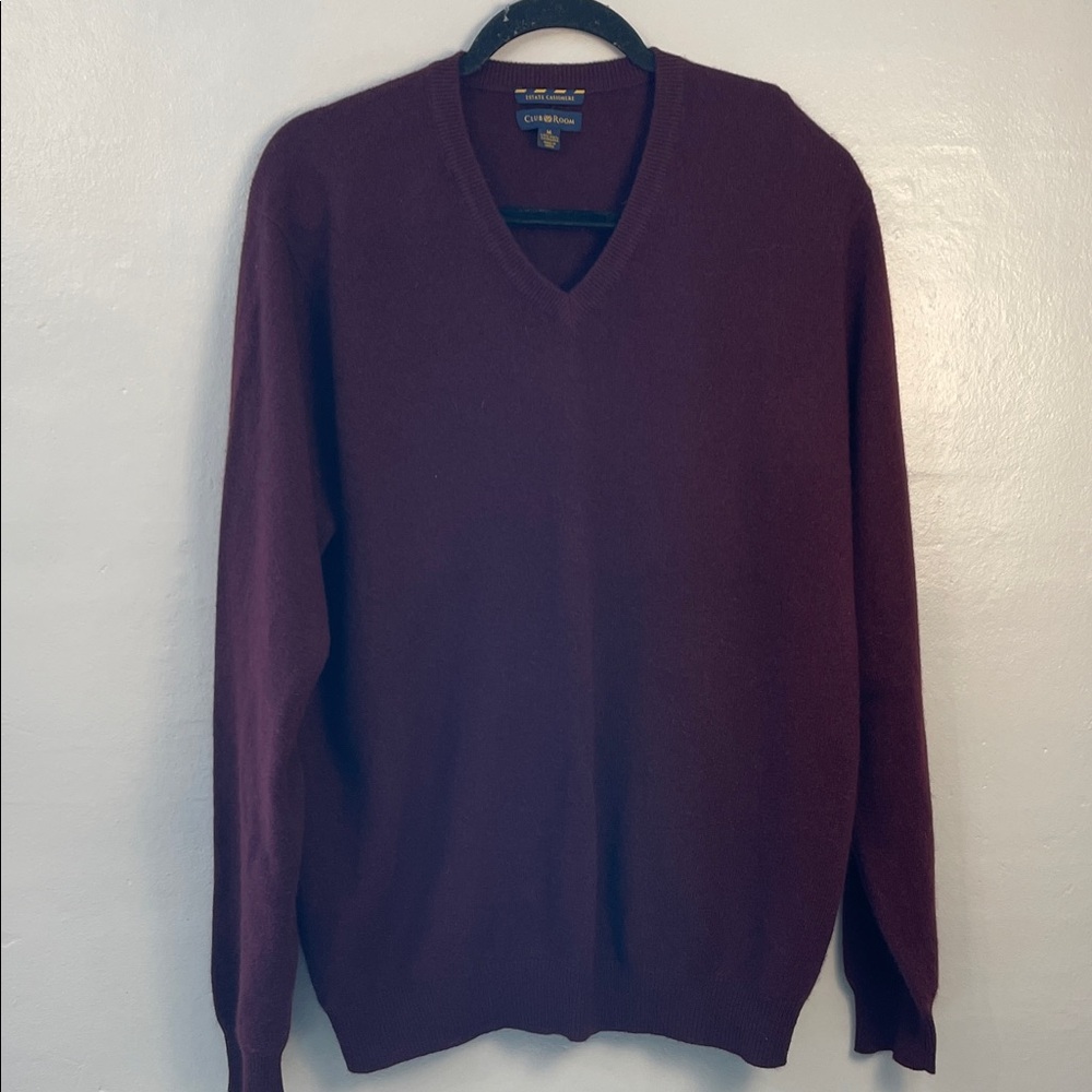 Club Room Men's Deep Purple V-Neck Sweater 2 ply 100% cashmere size Medium